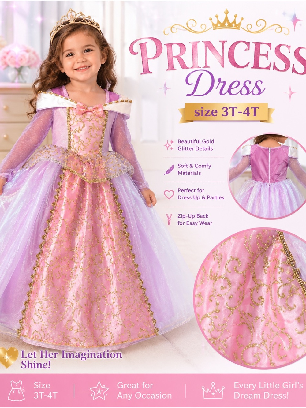 Unk Pink & Lavender Princess Gown with Gold Accents